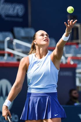 August 12, 2021: Aryna Sabalenka (BLR) serves the ball during the WTA, Tennis Damen National Bank Open third round match at IGA Stadium in Montreal, Quebec. CSM Montreal Canada - ZUMAc04_ 20210812_zaf_c04_003 Copyright: xDavidxKirouacx