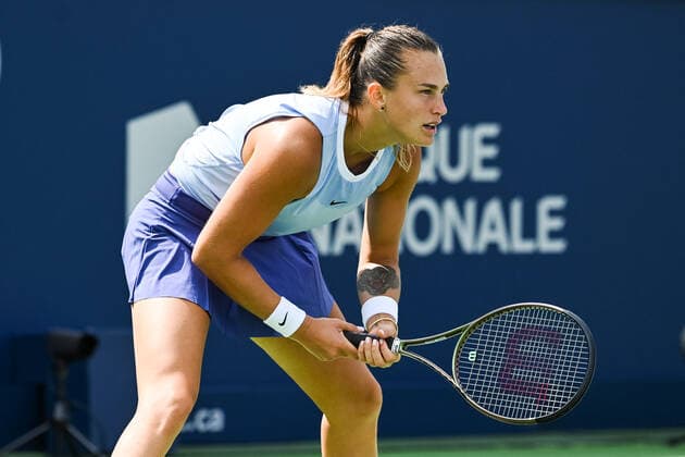 August 12, 2021: Aryna Sabalenka (BLR) waits for service during the WTA, Tennis Damen National Bank Open third round match at IGA Stadium in Montreal, Quebec. CSM Montreal Canada - ZUMAc04_ 20210812_zaf_c04_007 Copyright: xDavidxKirouacx