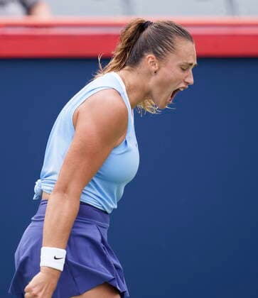 August 12, 2021, Montreal, PQ, Canada: Aryna Sabalenka of Belarus reacts during her match against Canada s Rebecca Marino during round of sixteen play at the National Bank Open tennis tournament, Thursday, August 12, 2021 in Montreal. Aryna Sabalenka  - ZUMAc35_ 20210812_zaf_c35_009 Copyright: xPaulxChiassonx