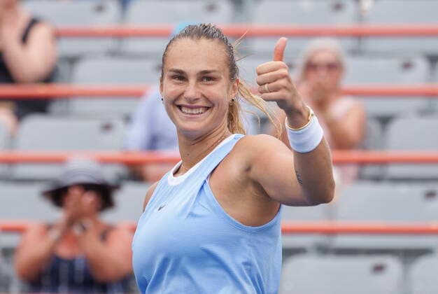 Sport Bilder des Tages August 12, 2021, Montreal, PQ, Canada: Aryna Sabalenka of Belarus celebrates her victory over Canada s Rebecca Marino during round of sixteen play at the National Bank Open tennis tournament Thursday August 12, 2021 in Montreal. Aryna Sabalenka  - ZUMAc35_ 20210812_zaf_c35_011 Copyright: xPaulxChiassonx