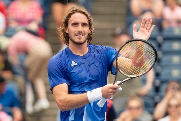 August 12, 2021, Toronto, on, Canada: Stefanos Tsitsipas of Greece applauds the crowd support after his 6-3 6-2 win over Russian Karen Khachanov at the MenÃ¢â‚¬â ¢s National Bank Open tennis tournament in Toronto, Thursday, Aug. 12, 2021 Stefanos Tsitsipas  - ZUMAc35_ 20210812_zaf_c35_014 Copyright: xChrisxYoungx