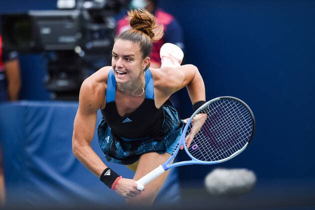 Sport Bilder des Tages August 12, 2021: Look on Maria Sakkari (GRE) during the WTA, Tennis Damen National Bank Open third round match at IGA Stadium in Montreal, Quebec. CSM Montreal Canada - ZUMAc04_ 20210812_zaf_c04_022 Copyright: xDavidxKirouacx