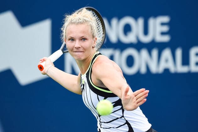 MONTREAL, QC - AUGUST 12: Katerina Siniakova (CZE) returns the ball during the third round WTA, Tennis Damen National Bank Open match on August 12, 2021 at IGA Stadium in Montreal, QC (Photo by David Kirouac Icon Sportswire) TENNIS: AUG 12 National Bank Open Icon210812024