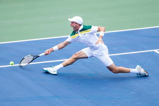 August 12, 2021, Toronto, on, Canada: Spain s Roberto Bautista Agut celebrates strains to reach a shot during his 6-3, 3-6, 7-5 win over Argentina s Diego Schwartzman in menÃ¢â‚¬â ¢s National Bank Open tennis action in Toronto, Thursday, Aug. 12, 2021. Roberto Bautista Agut  - ZUMAc35_ 20210812_zaf_c35_101 Copyright: xChrisxYoungx