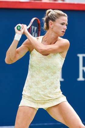 MONTREAL, QC - AUGUST 12: Look on Camila Giorgi (ITA) during the third round WTA, Tennis Damen National Bank Open match on August 12, 2021 at IGA Stadium in Montreal, QC (Photo by David Kirouac Icon Sportswire) TENNIS: AUG 12 National Bank Open Icon210812101