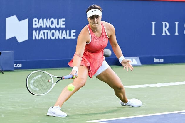 August 12, 2021: Bianca Andreescu (CAN) returns the ball during the WTA, Tennis Damen National Bank Open third round match at IGA Stadium in Montreal, Quebec. CSM Montreal Canada - ZUMAc04_ 20210812_zaf_c04_045 Copyright: xDavidxKirouacx
