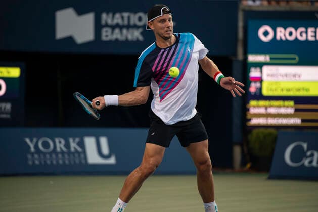 August 12, 2021, Toronto, Ontario, Canada: James Duckworth pictured in his third round match of the National Bank Open against Daniil Medvedev. Toronto Canada - ZUMAc232 20210812_zip_c232_001 Copyright: xGilesxCampbellx