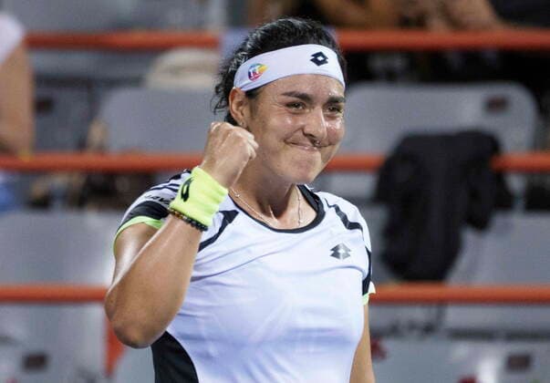 August 12, 2021, Montreal, PQ, Canada: Ons Jabeur of Tunisia celebrates her victory over Canada s Bianca Andreescu during round of sixteen play at the National Bank Open tennis tournament Thursday August 12, 2021 in Montreal. Ons Jabeur  - ZUMAc35_ 20210812_zaf_c35_229 Copyright: xPaulxChiassonx