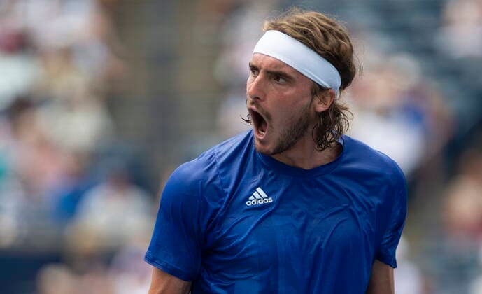 August 13, 2021, Toronto, on, Canada: Stefanos Tsitsipas of Greece celebrates match point during his 6-1, 6-4 win over Norway s Casper Ruud in menÃ¢â‚¬â ¢s National Bank Open tennis action in Toronto, Friday, Aug. 13, 2021 Stefanos Tsitsipas  - ZUMAc35_ 20210813_zaf_c35_019 Copyright: xChrisxYoungx