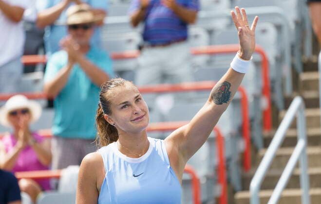 August 13, 2021, Montreal, PQ, Canada: Aryna Sabalenka of Belarus waves to the crowd after beating her compatriot Victoria Azarenka during quarter-final play at the National Bank Open tennis tournament Friday, August 13, 2021 in Montreal. Aryna Sabalenka  - ZUMAc35_ 20210813_zaf_c35_031 Copyright: xPaulxChiassonx