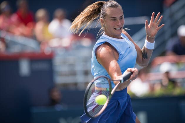 MONTREAL, QC - AUGUST 13: Aryna Sabalenka from Belarus competes during the quarterfinals of the WTA, Tennis Damen National Bank Open match on August 13, 2021 at IGA Stadium in Montreal, QC(Photo by Vincent Ethier Icon Sportswire) TENNIS: AUG 13 National Bank Open Icon2108130182
