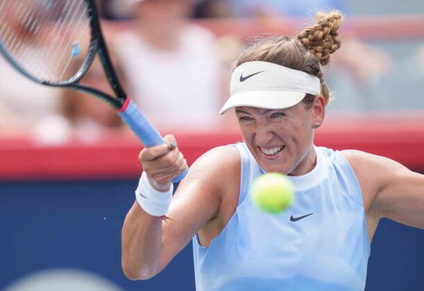 August 13, 2021, Montreal, PQ, Canada: Victoria Azarenka of Belarus returns to her compatriot Aryna Sabalenka during quarter-final play at the National Bank Open tennis tournament Friday, August 13, 2021 in Montreal. Victoria Azarenka  - ZUMAc35_ 20210813_zaf_c35_044 Copyright: xPaulxChiassonx