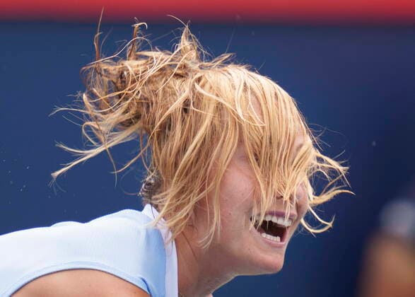 August 13, 2021, Montreal, PQ, Canada: Aryna Sabalenka of Belarus serves to her compatriot Victoria Azarenka during quarter-final play at the National Bank Open tennis tournament, Friday August 13, 2021 in Montreal. Aryna Sabalenka  - ZUMAc35_ 20210813_zaf_c35_042 Copyright: xPaulxChiassonx