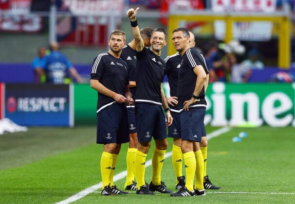 Mandatory Credit: Photo by Kieran Mcmanus BPI Shutterstock (5696816n) Referee Mr Mark Clattenburg and his assistants ahead of the UEFA Champions League final between Real Madrid and Atletico Madrid played at the Giuseppe Meazza Stadium (San Siro), Milan, Italy on May 28th 2016 UEFA Champions League 2015 16 Final Real Madrid v Atletico Madrid San Siro, Giuseppe Meazza, Milan, Italy - 28 May 2016 EDITORIAL USE ONLY No use with unauthorised audio, video, data, fixture lists, club league logos or live services. Online in-match use limited to 75 images, no video emulation. No use in betting, games or single club league player publications. UEFA Champions League 2015 16 Final Real Madrid v Atletico Madrid San Siro, Giuseppe Meazza, Milan, Italy - 28 May 2016 EDITORIAL USE ONLY No use with unauthorised audio, video, data, fixture lists, club league logos or live services. Online in-match use limited to 75 images, no video emulation. No use in betting, games or single club league player publications. Copyright: xKieranxMcmanus BPI Shutterstockx 5696816n