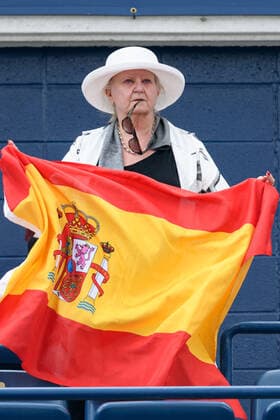 TORONTO, ON - AUGUST 13: A Spanish fan cheers on Roberto Bautista Agut (ESP) during his National Bank Open tennis tournament quarterfinals game on August 13, 2021, at Aviva Centre in Toronto, ON, Canada. (Photo by Julian Avram Icon Sportswire) TENNIS: AUG 13 National Bank Open Icon2108122839