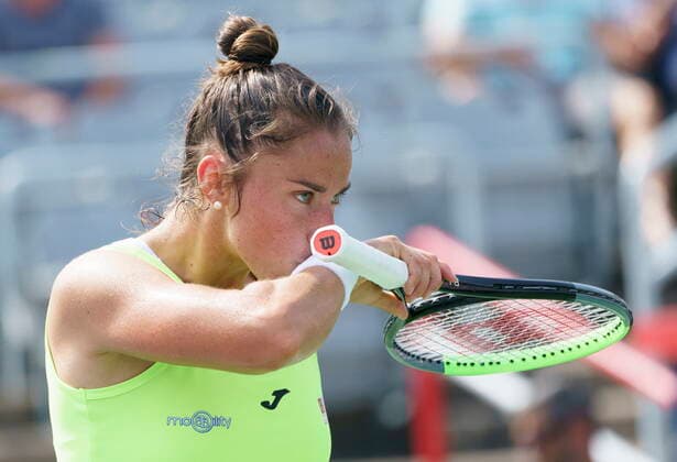 August 13, 2021, Montreal, PQ, Canada: Sara Sorribes Tormo, of Spain, wipes her face during quarter-final National Bank Open women s tennis tournament action against Karolina Pliskova, of the Czech Republic, in Montreal, Friday, Aug. 13, 2021. Sara Sorribes Tormo  - ZUMAc35_ 20210813_zaf_c35_067 Copyright: xPaulxChiassonx