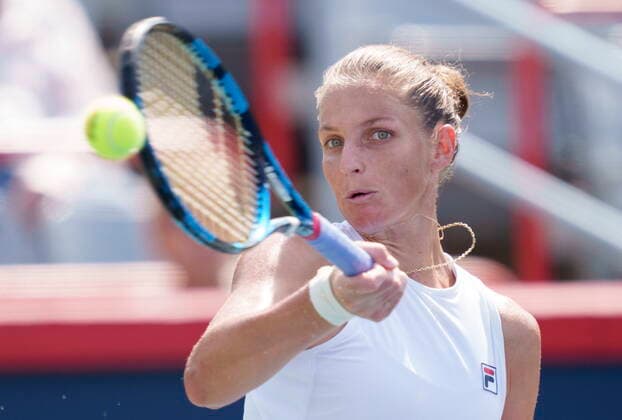 August 13, 2021, Montreal, PQ, Canada: Karolina Pliskova, of the Czech Republic, returns to Sara Sorribes Tormo, of Spain, during quarter-final National Bank Open women s tennis tournament action, in Montreal, Friday, Aug. 13, 2021. Karolina Pliskova  - ZUMAc35_ 20210813_zaf_c35_069 Copyright: xPaulxChiassonx