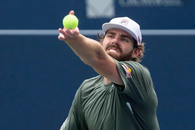 August 13, 2021, Toronto, on, Canada: Reilly Opelka, of the United States, serves the ball during his 6-3, 7-6 win over Spain s Roberto Bautista Agut during National Bank Open men s tennis action in Toronto, Friday, Aug. 13, 2021. Reilly Opelka - ZUMAc35_ 20210813_zaf_c35_074 Copyright: xChrisxYoungx