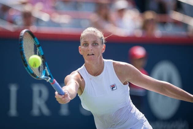 MONTREAL, QC - AUGUST 13: Karolina Pliskova from Czech Republic competes during the quarterfinals of the WTA, Tennis Damen National Bank Open match on August 13, 2021 at IGA Stadium in Montreal, QC(Photo by Vincent Ethier Icon Sportswire) TENNIS: AUG 13 National Bank Open Icon2108130913
