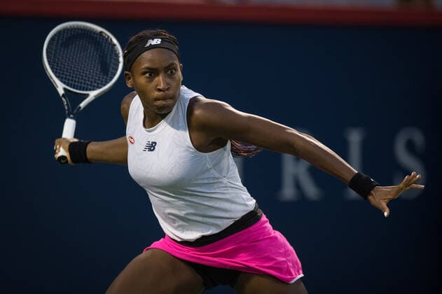 MONTREAL, QC - AUGUST 13: Cori Gauff from USA competes during the quarterfinals of the WTA, Tennis Damen National Bank Open match on August 13, 2021 at IGA Stadium in Montreal, QC(Photo by Vincent Ethier Icon Sportswire) TENNIS: AUG 13 National Bank Open Icon2108131644