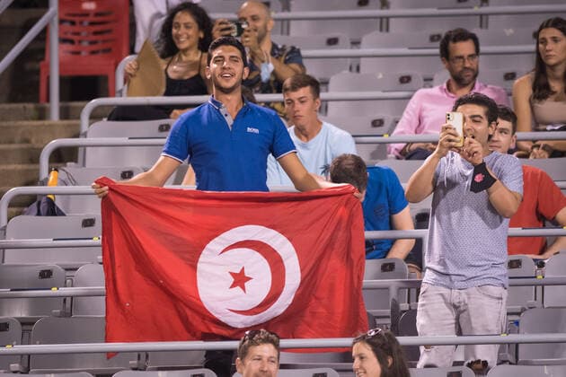 MONTREAL, QC - AUGUST 13: Tunisia fans cheer for Ons Jabeur from Tunisia during the quarterfinals of the WTA, Tennis Damen National Bank Open match on August 13, 2021 at IGA Stadium in Montreal, QC(Photo by Vincent Ethier Icon Sportswire) TENNIS: AUG 13 National Bank Open Icon2108132293