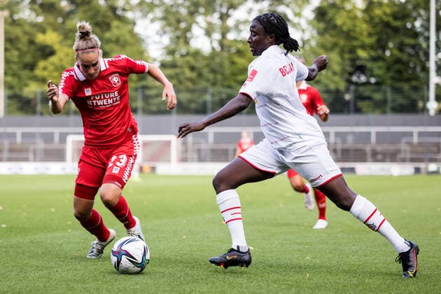 Test Match, 1 FC Koeln Women FC Twente Vrouwen 13 08 2021 Lysanne Van der Wal 23, FC Twente Vrouwen , Eunice Beckmann 11, 1 FC Koeln Test Match, 1 FC Koeln Women FC Twente Vrouwen, Franz Kremer Stadion DFL REGULATIONS PROHIBIT ANY USE OF PHOTOGRAPHS AS IMAGE SEQUENCES AND OR QUASI VIDEO Copyright: xBEAUTIFULxSPORTS Wunderlx