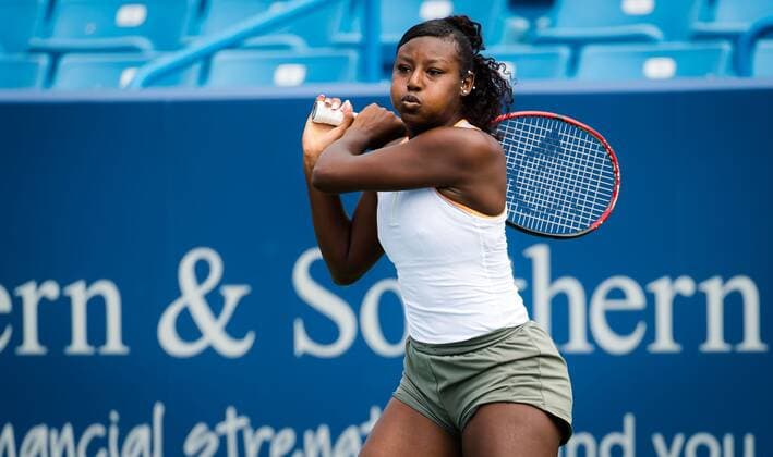 Mandatory Credit: Photo by Rob Prange Shutterstock (12288671r) Alycia Parks of the United States in action during qualifications at the 2021 Western & Southern Open WTA, Tennis Damen 1000 tennis tournament 2021 Western & Southern Open Day 1 - 14 Aug 2021 2021 Western & Southern Open Day 1 - 14 Aug 2021  Copyright: xRobxPrange Shutterstockx 12288671r