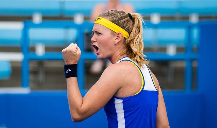 Mandatory Credit: Photo by Rob Prange Shutterstock (12288671i) Marie Bouzkova of the Czech Republic in action during qualifications at the 2021 Western & Southern Open WTA, Tennis Damen 1000 tennis tournament 2021 Western & Southern Open Day 1 - 14 Aug 2021 2021 Western & Southern Open Day 1 - 14 Aug 2021  Copyright: xRobxPrange Shutterstockx 12288671i