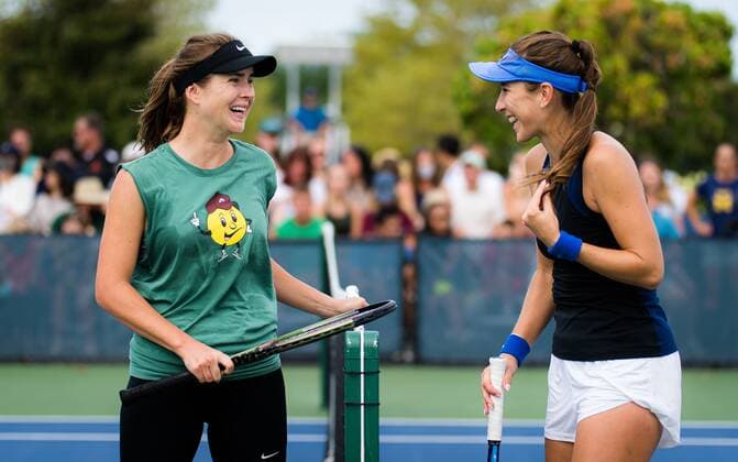 Mandatory Credit: Photo by Rob Prange Shutterstock (12288671af) Elina Svitolina of the Ukraine & Belinda Bencic of Switzerland during practice at the 2021 Western & Southern Open WTA, Tennis Damen 1000 tennis tournament 2021 Western & Southern Open Day 1 - 14 Aug 2021 2021 Western & Southern Open Day 1 - 14 Aug 2021  Copyright: xRobxPrange Shutterstockx 12288671af