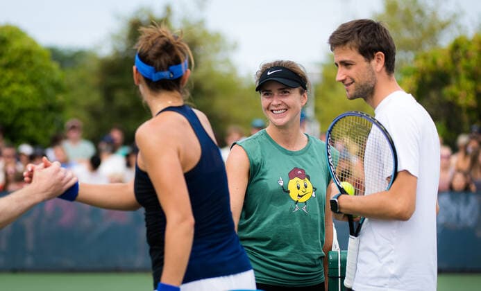August 14, 2021, CINCINNATI, UNITED STATES: Elina Svitolina of the Ukraine & Belinda Bencic of Switzerland during practice at the 2021 Western & Southern Open WTA, Tennis Damen 1000 tennis tournament CINCINNATI UNITED STATES - ZUMAa181 20210814_zaa_a181_117 Copyright: xRobxPrangex
