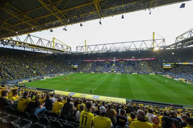 14 08 2021, Football, Season 2021 2022, Bundesliga, 1 Matchday Borussia Dortmund Eintracht Frankfurt The Signal Iduna Park during the 1 Bundesliga Matchday with limited spectators Photo RHR Foto Dennis Ewert DFL REGULATES PROHIBIT ANY USE OF PHOTOGRAPHS AS IMAGE SEQUENCES AND OR QUASI VIDEO Dortmund Signal Iduna Park NRW Germany xRHR FOTOx xDEx