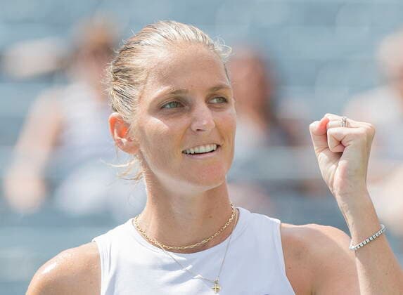 August 14, 2021, Montreal, PQ, Canada: Karolina Pliskova, of the Czech Republic, reacts after defeating Aryna Sabalenka, of Belarus, in their semifinal match at the National Bank Open women s tennis tournament action in Montreal, Saturday, Aug. 14, 2021. Aryna Sabalenka, Karolina Pliskova ,  - ZUMAc35_ 20210814_zaf_c35_007 Copyright: xGrahamxHughesx