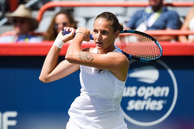 MONTREAL, QC - AUGUST 14: Look on Karolina Pliskova (CZE) during the semifinal WTA, Tennis Damen National Bank Open match on August 14, 2021 at IGA Stadium in Montreal, QC (Photo by David Kirouac Icon Sportswire) TENNIS: AUG 14 National Bank Open Icon210814022