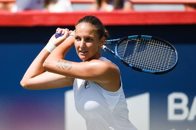 MONTREAL, QC - AUGUST 14: Look on Karolina Pliskova (CZE) during the semifinal WTA, Tennis Damen National Bank Open match on August 14, 2021 at IGA Stadium in Montreal, QC (Photo by David Kirouac Icon Sportswire) TENNIS: AUG 14 National Bank Open Icon210814061