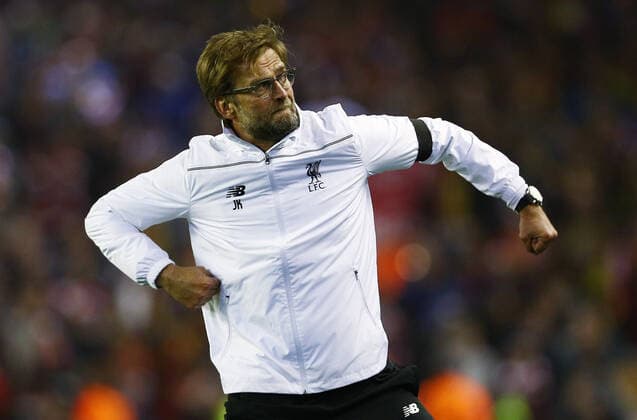 Mandatory Credit: Photo by Matt West BPI Shutterstock (5642283as) Liverpool manager Jurgen Klopp celebrates at the end of the game during the UEFA Europa League Quarter Final Second Leg match between Liverpool and Borussia Dortmund played at Anfield, Liverpool on April 14th 2016 UEFA Europa League 2015 16 Quarter Finals Second Leg Liverpool v Borussia Dortmund Anfield, Anfield Rd, Liverpool, United Kingdom - 14 Apr 2016 EDITORIAL USE ONLY No use with unauthorised audio, video, data, fixture lists, club league logos or live services. Online in-match use limited to 75 images, no video emulation. No use in betting, games or single club league player publications. UEFA Europa League 2015 16 Quarter Finals Second Leg Liverpool v Borussia Dortmund Anfield, Anfield Rd, Liverpool, United Kingdom - 14 Apr 2016 EDITORIAL USE ONLY No use with unauthorised audio, video, data, fixture lists, club league logos or live services. Online in-match use limited to 75 images, no video emulation. No use in betting, games or single club league player publications.  Copyright: xMattxWest BPI Shutterstockx 5642283as