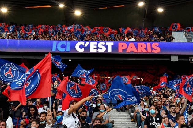 PSG vs Strasbourg in Parc des Princes, Paris, France, on August 14, 2021. 14 08 2021-Paris, FRANCE. FOOTBALL : Paris SG vs Strasbourg - Ligue 1 Uber Eats - 14 08 2021 LionelUrman Panoramic 