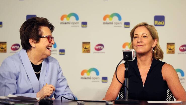 Mandatory Credit: Photo by BPI Shutterstock (5618528f) Billie-Jean King and Chris Evert WTA, Tennis Damen press conference, PK, Pressekonferenz talking about sexism in Tennis at the Itau Miami Open ATP, Tennis Herren WTA Tennis World Tour 2016 Miami Open 2016 Day Two Crandon Park Tennis Center, Key Biscayne, United States - 23 Mar 2016 ATP WTA Tennis World Tour 2016 Miami Open 2016 Day Two Crandon Park Tennis Center, Key Biscayne, United States - 23 Mar 2016  Copyright: xBPI Shutterstockx 5618528f