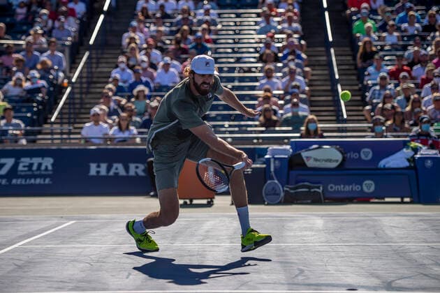 August 15, 2021, Toronto, Ontario, Canada: Reilly Opelka returns the ball during his loss to RussiaÃ¢â‚¬â ¢s Daniil Medvedev at the men s Finals of the National Bank Open tennis tournament. Toronto Canada - ZUMAc232 20210815_zip_c232_004 Copyright: xGilesxCampbellx