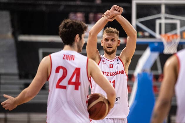 16 08 2021, Skoplje, Jane Sandanski Arena, World Cup European Pre Qualifiers Switzerland North Macedonia, Toni Rocak Switzerland, 11 with Robert Zinn Switzerland Skoplje Skoplje North Macedonia.  Copyright: xJustPictures.ch NikolaxKrsticx