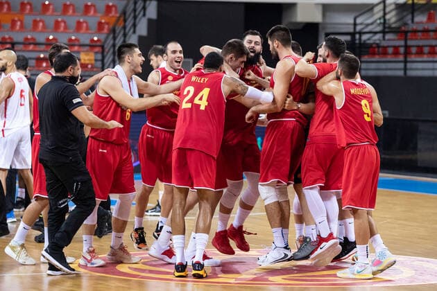 16 08 2021, Skoplje, Jane Sandanski Arena, World Cup European Pre Qualifiers Switzerland North Macedonia, North Macedonia celebrates the win over Switzerland Skoplje North Macedonia.  Copyright: xJustPictures.ch NikolaxKrsticx