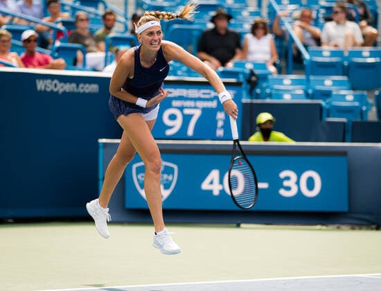 August 16, 2021, CINCINNATI, UNITED STATES: Petra Kvitova of the Czech Republic in action during the first round of the 2021 Western & Southern Open WTA, Tennis Damen 1000 tennis tournament against Madison Keys of the United States CINCINNATI UNITED STATES - ZUMAa181 20210816_zaa_a181_071 Copyright: xRobxPrangex