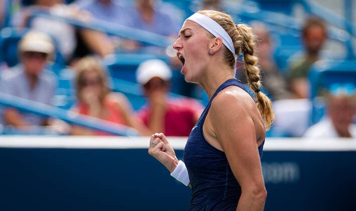 August 16, 2021, CINCINNATI, UNITED STATES: Petra Kvitova of the Czech Republic in action during the first round of the 2021 Western & Southern Open WTA, Tennis Damen 1000 tennis tournament against Madison Keys of the United States CINCINNATI UNITED STATES - ZUMAa181 20210816_zaa_a181_079 Copyright: xRobxPrangex