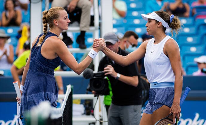 August 16, 2021, CINCINNATI, UNITED STATES: Petra Kvitova of the Czech Republic & Madison Keys of the United States in action during the first round of the 2021 Western & Southern Open WTA, Tennis Damen 1000 tennis tournament CINCINNATI UNITED STATES - ZUMAa181 20210816_zaa_a181_086 Copyright: xRobxPrangex