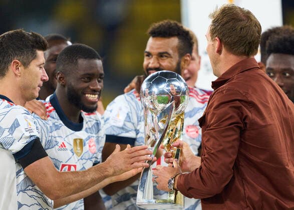 Winner ceremony with Trainer Julian Nagelsmann (FCB), team manager, headcoach, coach, and trophy in the Final DFL Super Cup match BORUSSIA DORTMUND - FC BAYERN MÜNCHEN on August 17, 2021 in Dortmund, Germany Season 2020 2021, BVB, Muenchen, Munich, Bavaria