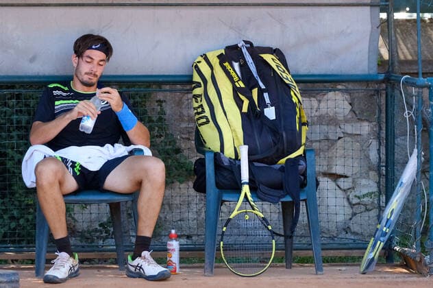 Giulio Zeppieri (Italy) during a break during ATP80 Challenger - Verona - Wednesday, Tennis Internationals in Verona, Italy, August 18 2021  Copyright: xRobertoxTommasinix xIPAx xx 0