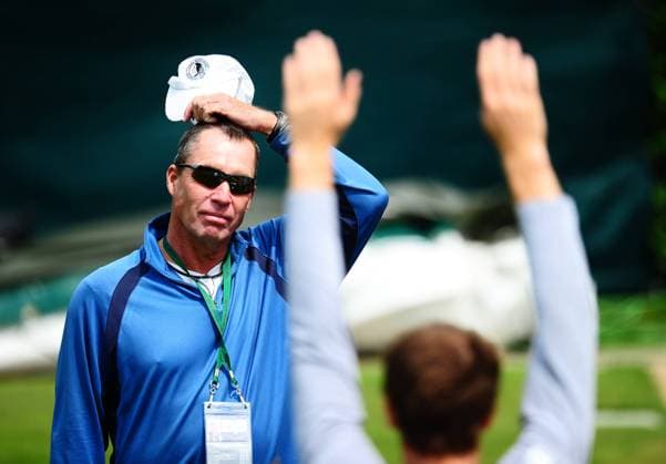 Mandatory Credit: Photo by Javier Garcia BPI Shutterstock (3661471b) Andy Murray of GBR warms up as coach Ivan Lendl watches Andy Murray & Ivan Lendl file photos - 27 Jun 2013 Strictly Editorial Use Only - No Merchandising. Andy Murray & Ivan Lendl file photos - 27 Jun 2013 Strictly Editorial Use Only - No Merchandising.  Copyright: xJavierxGarcia BPI Shutterstockx 3661471b