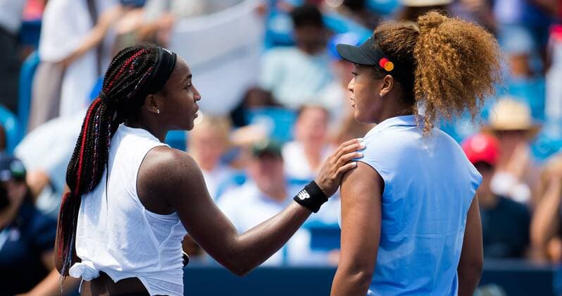 Mandatory Credit: Photo by Rob Prange Shutterstock (12324290bf) Cori Gauff of the United States & Naomi Osaka of Japan at the net after the second round of the 2021 Western & Southern Open WTA, Tennis Damen 1000 tennis tournament Western & Southern Open Day Five, Tennis, Cincinnati, USA, 18 Aug 2021 Western & Southern Open Day Five, Tennis, Cincinnati, USA, 18 Aug 2021  Copyright: xRobxPrange Shutterstockx 12324290bf