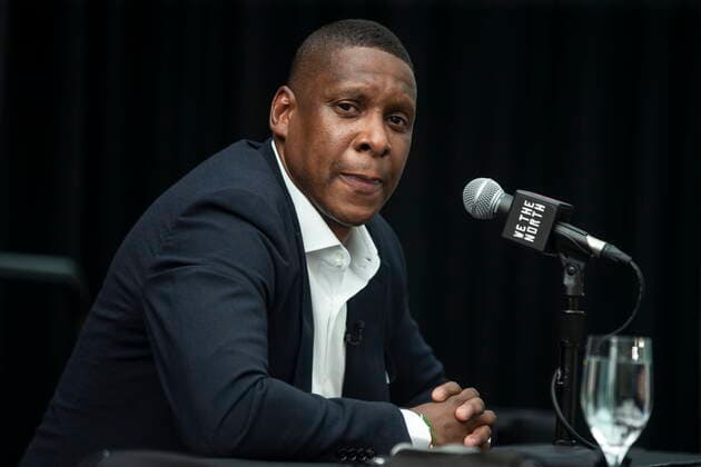 August 18, 2021, Toronto, on, Canada: Toronto Raptors executive Masai Ujiri attends a press conference, PK, Pressekonferenz in Toronto on Wednesday, August 18, 2021. Masai Ujiri  - ZUMAc35_ 20210818_zaf_c35_066 Copyright: xChrisxYoungx
