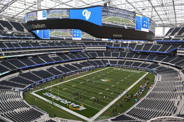 INGLEWOOD, CA - AUGUST 14: Los Angeles Rams field during the Los Angeles Chargers versus the Los Angeles Rams preseason NFL, American Football Herren, USA game on August 14, 2021, at SoFi Stadium in Inglewood, CA. (Photo by Jevone Moore Icon Sportswire) NFL: AUG 14 Preseason - Chargers at Rams Icon210814121