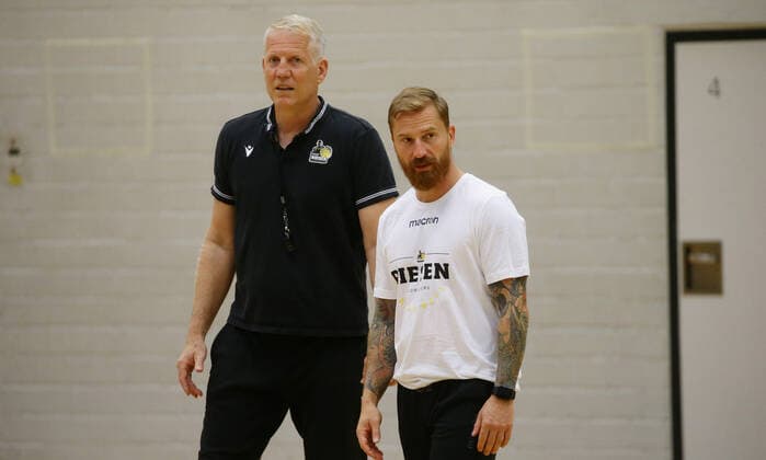 Ludwigsburg , Basketball Start of training MHP Riesen Ludwigsburg , from left John Patrick Trainer Lars Masell Co Trainer